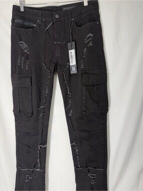 NWT Rockstar Original Aftermath Jet Black Stacked Flare Cargo Jeans Size 34